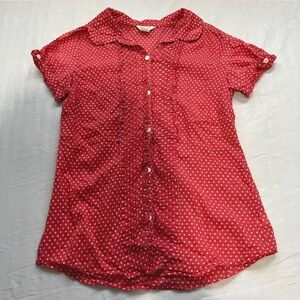Cute American Eagle Red & white polka dot Collared Button up blouse Y2K
Size: 0